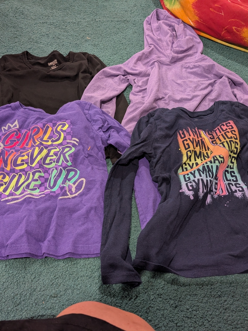 Girls' Purple & Black Long Sleeve Tops - Graphic Set